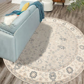 Round Taupe Gray Ivory Color Hand Tufted Agra Wool Traditional Oriental Rug