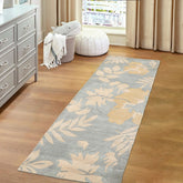 Runner Gray Blue Beige Color Hand Tufted Floral Wool and Faux Silk Transitional Oriental Rug