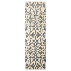 Runner Ivory Black Color Hand Tufted All-Over Wool Transitional Oriental Rug