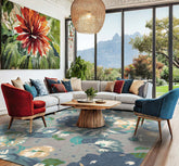 5x8 Gray Blue Turquoise Color Hand Tufted Floral Wool Contemporary Oriental Rug
