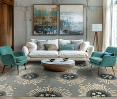 Square Celadon Ivory Blue Color Hand Tufted All-over Wool Contemporary Oriental Rug