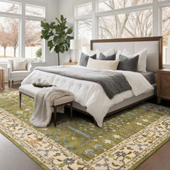 Multi Size Traditional Arts and Crafts Green Wool Rug Hand Tufted by LoomBloom