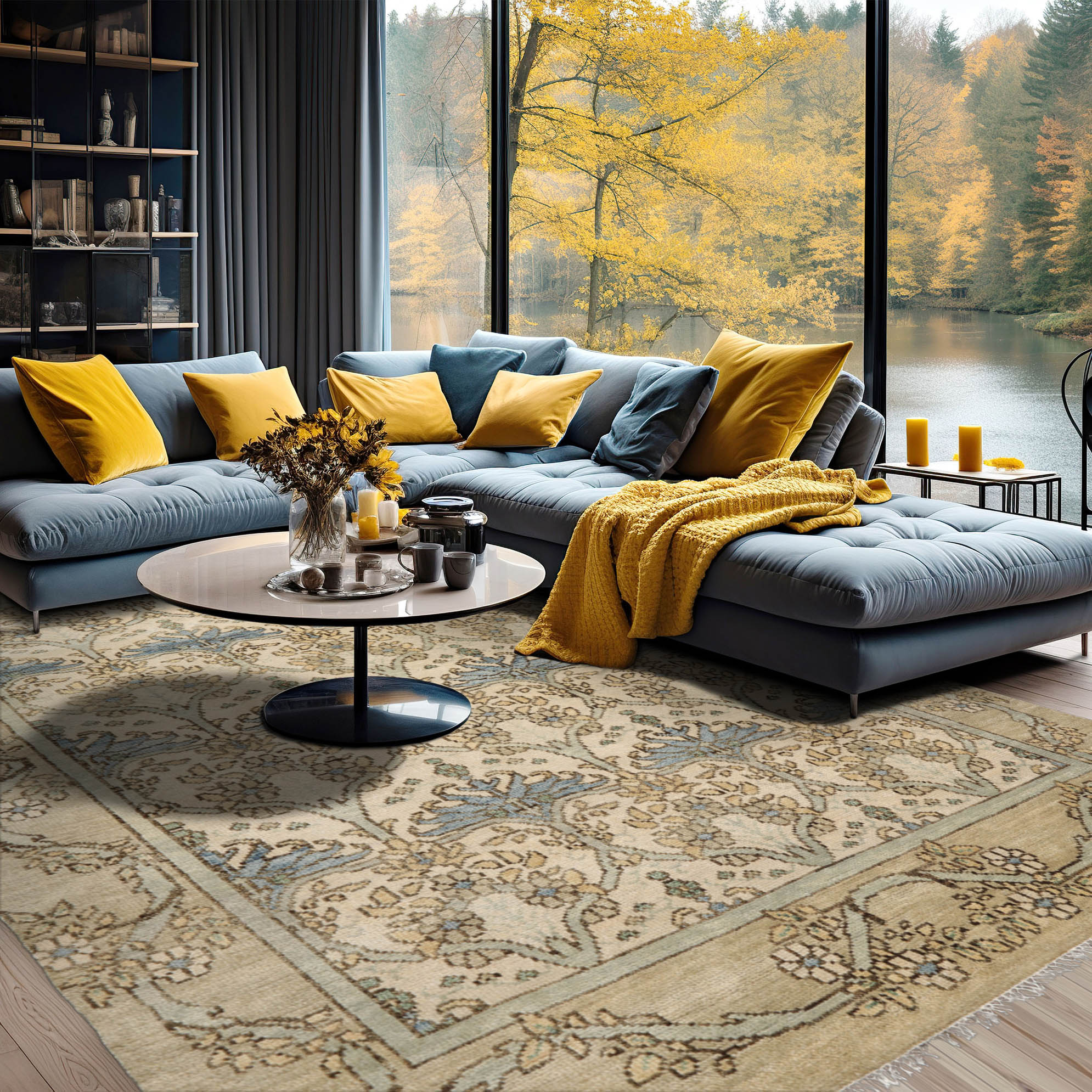 Multi Size Beige Moss Blue Color Hand Knotted Turkish 100% Wool Arts & Crafts/Mission Oriental Rug