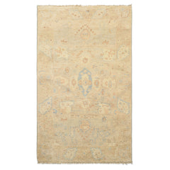 3x5 Beige, Ivory, Aqua Color Hand Knotted Oushak Wool Transitional Oriental Rug