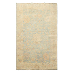3x5 Aqua, Ivory, Caramel Color Hand Knotted Oushak Wool Transitional Oriental Rug