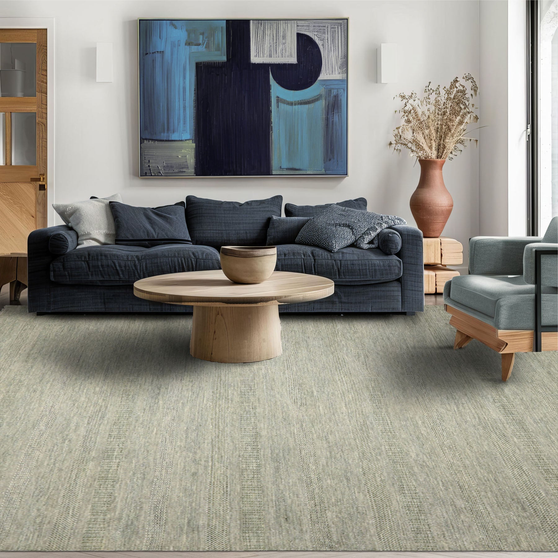 9X12 Sage Ivory Color Hand Knotted Geometric Wool & Bamboo Silk Contemporary Oriental Rug