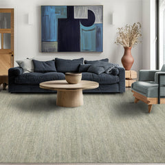 9X12 Sage Ivory Color Hand Knotted Geometric Wool & Bamboo Silk Contemporary Oriental Rug