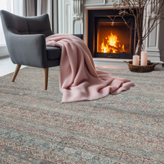 8x10 Gray, Teal, Brown Color Hand Knotted High End Designer Wool Transitional Oriental Rug