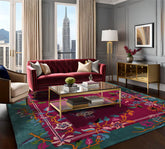 9x12 Fuschia, Turquoise, Gold Color Hand Tufted Oriental Wool Traditional Oriental Rug