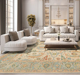Runner Beige Aqua Green Color Hand Knotted Oriental Wool Arts & Crafts/Mission Oriental Rug