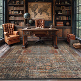 5x7 Beige, Blue, Rust Color Machine Made All-Over Wool and Bamboo Silk Transitional Oriental Rug