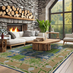 8x10 Blue, Green, Camel Color Hand Tufted William Morris Wool Transitional Oriental Rug