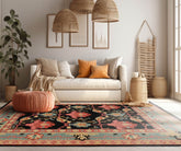 8x10 Black Aqua Tan Color Hand Tufted William Morris Wool Transitional Oriental Rug