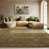 8x10 Green Tan Burnt Orange Color Hand Tufted Oriental Wool Traditional Oriental Rug