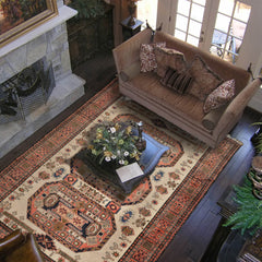 10x14 Beige, Coral, Rose Color Hand Knotted Heriz Wool Traditional Oriental Rug