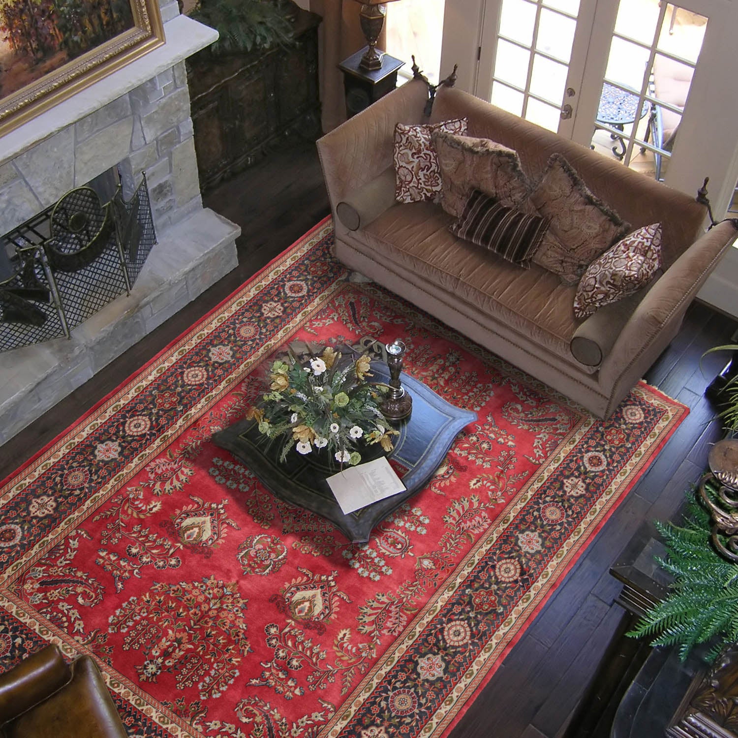 8x10 Rose, Blue, Ivory Color Hand Knotted Sarouk Wool Traditional Oriental Rug