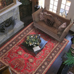 8x10 Rose, Blue, Ivory Color Hand Knotted Sarouk Wool Traditional Oriental Rug