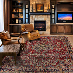 5x7 Red, Navy, Burgundy Color Hand Knotted Heriz Wool Traditional Oriental Rug