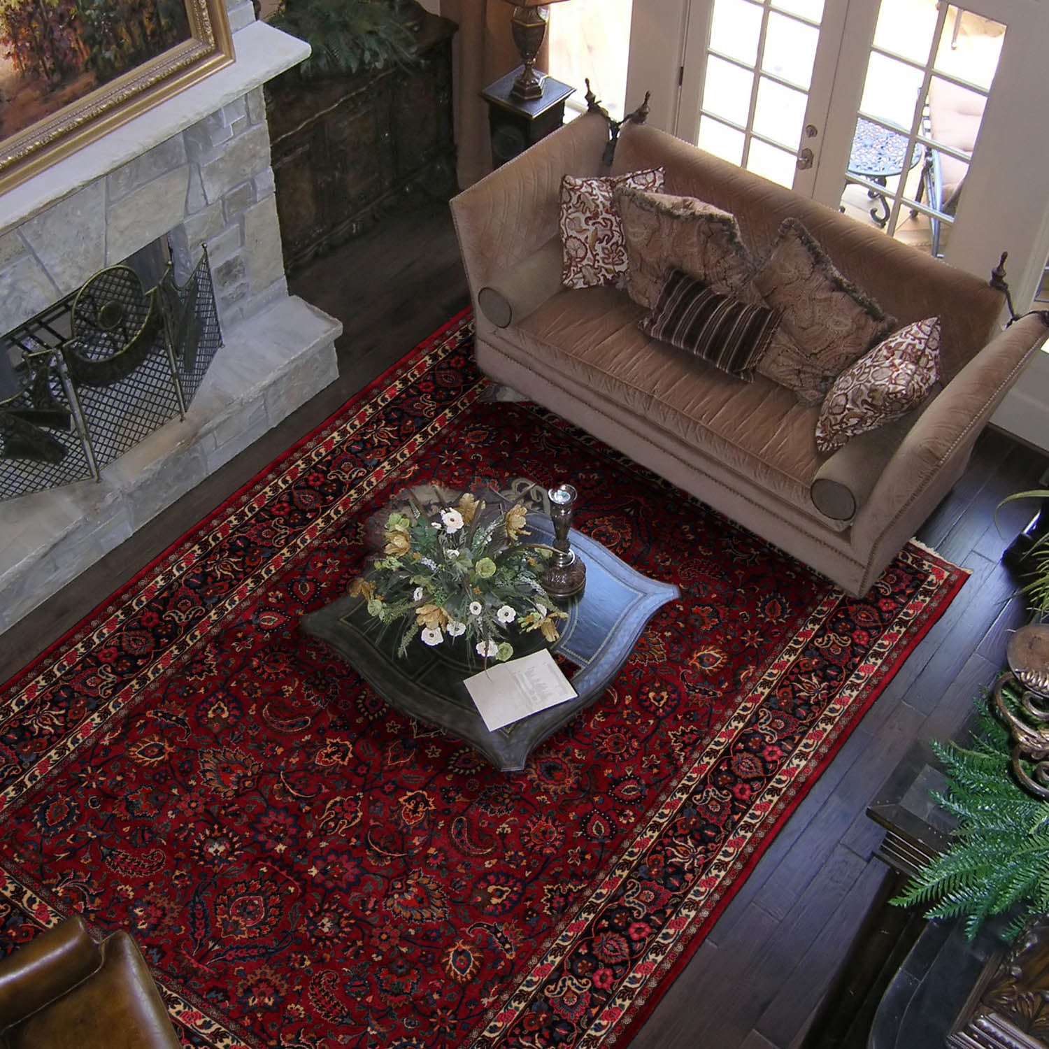 10x12 Burgundy, Midnight Blue, Ivory Color Hand Knotted Kashan Wool Traditional Oriental Rug