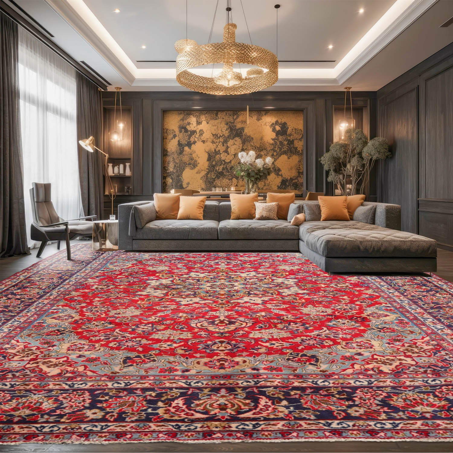 9x12 Red, Navy, Beige Color Hand Knotted Tabriz Wool Traditional Oriental Rug