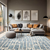 8x10 Ivory, Blue, Gray Color Hand Knotted Tibetan Wool Contemporary Oriental Rug