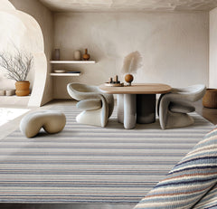 8x10 Ivory Gray Blue Color Hand Tufted Striped New Zealand Wool Contemporary Oriental Rug