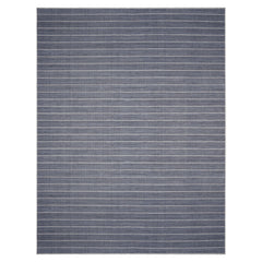 Hand-Woven Navy New Zealand Wool Herringbone Flatweave Rug in Multi Sizes by LoomBloom