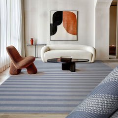 6x9 Tone on Tone Blue Color Hand Woven Striped New Zealand Wool Modern Oriental Rug