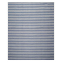 3x5 Tone on Tone Blue Color Hand Woven Striped New Zealand Wool Modern Oriental Rug