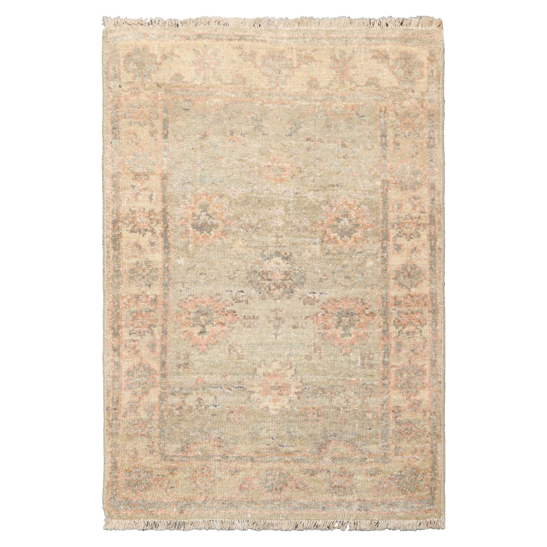 2x3 Mint, Beige, Rose Color Oushak New Zealand Wool Oriental Rug