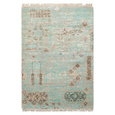 2x3 Turquoise, Beige, Tan Color Tibetan Wool and Bamboo Silk Modern Oriental Rug