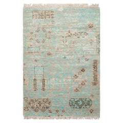 2x3 Turquoise, Beige, Tan Color Tibetan Wool and Bamboo Silk Modern Oriental Rug