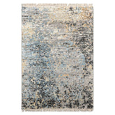 2x3 Gray, Beige, Blue Color Tibetan Wool and Bamboo Silk Modern Oriental Rug