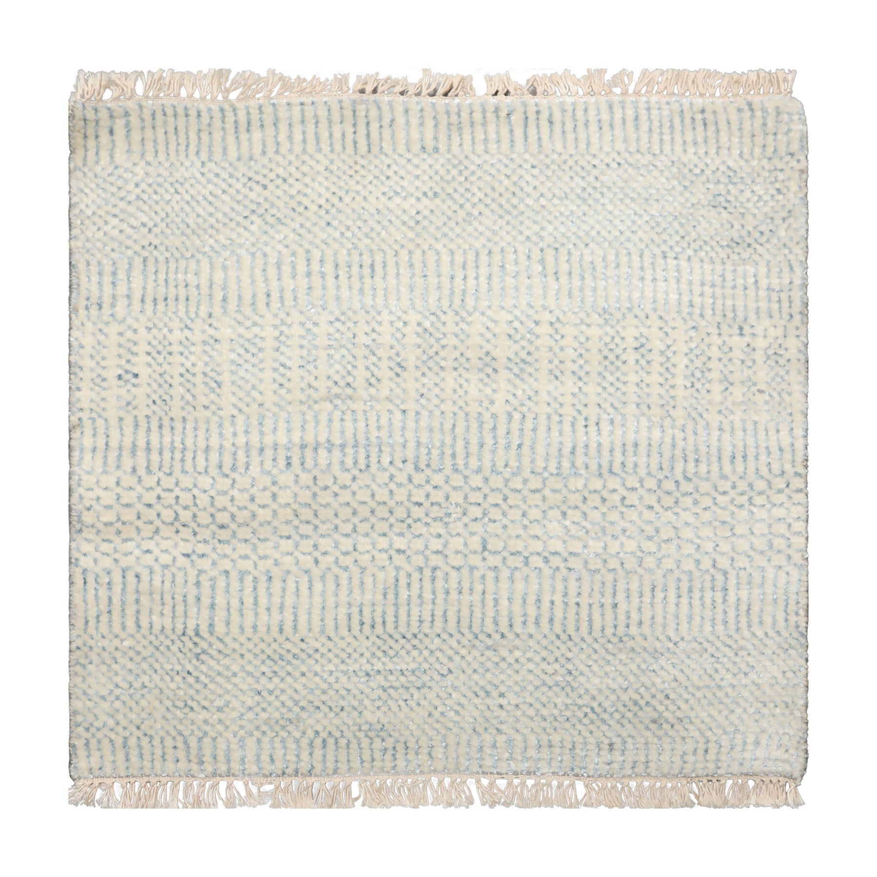 2x2 Ivory, Blue, Color Tibetan Wool and Bamboo Silk Modern Oriental Rug