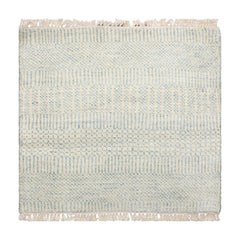 2x2 Ivory, Blue, Color Tibetan Wool and Bamboo Silk Modern Oriental Rug