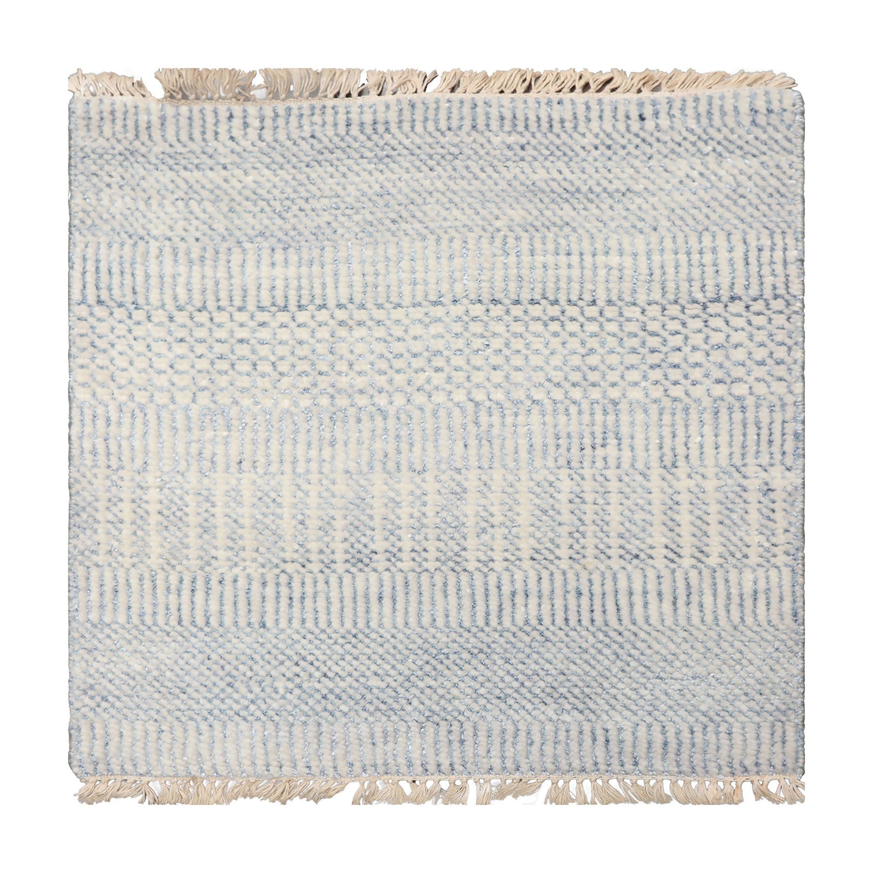 2x2 Ivory, Slate, Color Tibetan Wool and Bamboo Silk Modern Oriental Rug