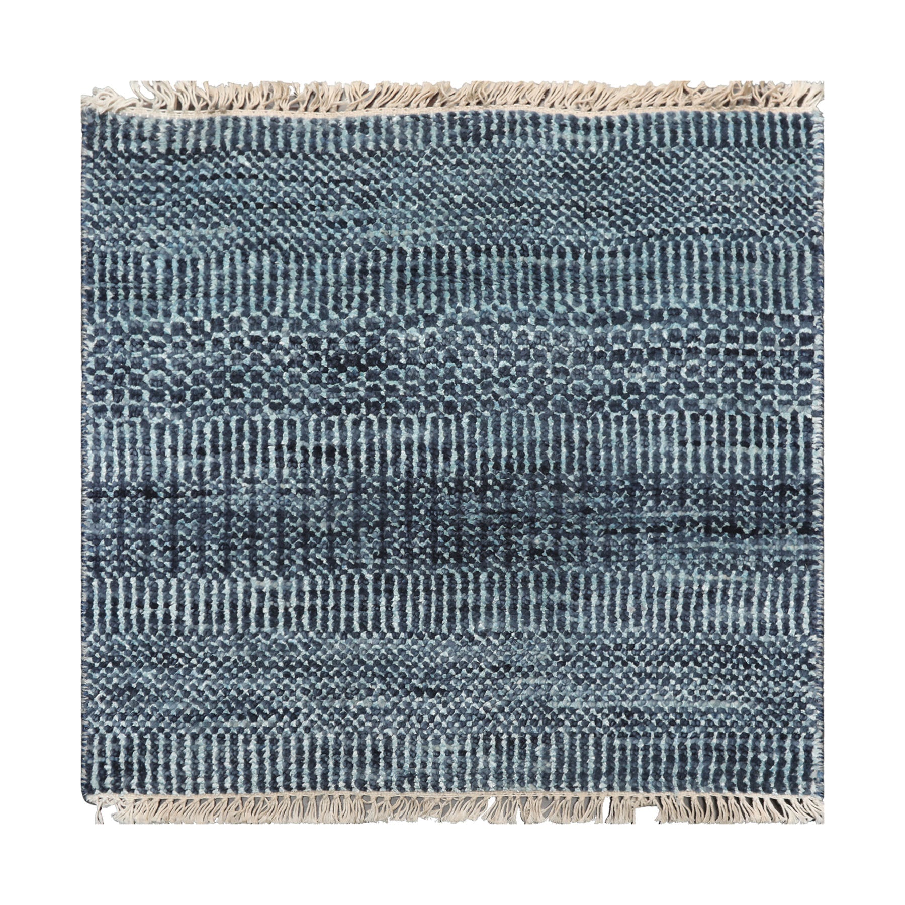 2x2 Blue, Ivory, Color Tibetan Wool and Bamboo Silk Modern Oriental Rug