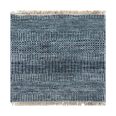 2x2 Blue, Ivory, Color Tibetan Wool and Bamboo Silk Modern Oriental Rug