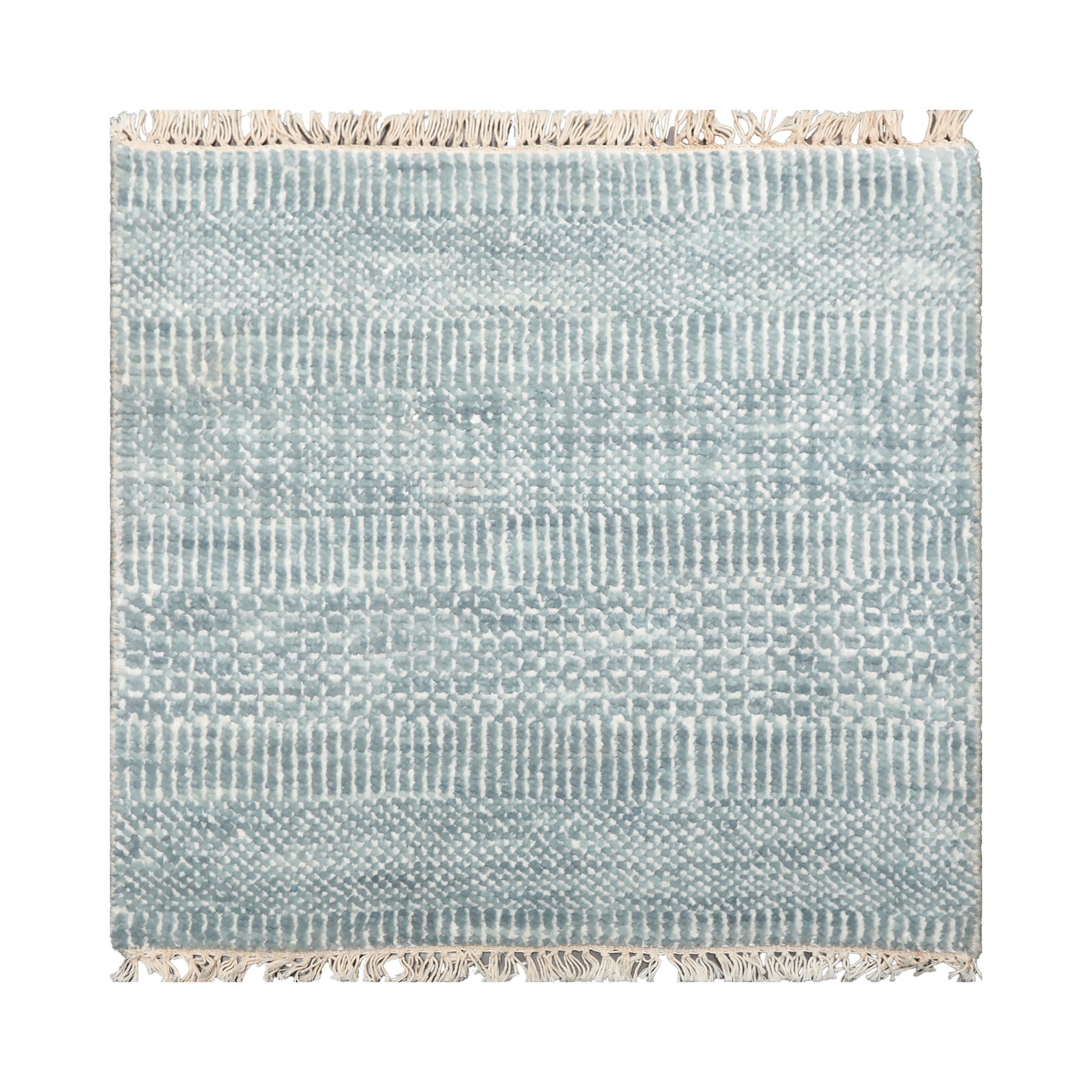 2x2 Ivory, Light Aqua, Color Tibetan Wool and Bamboo Silk Modern Oriental Rug