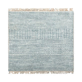 2x2 Ivory, Light Aqua, Color Tibetan Wool and Bamboo Silk Modern Oriental Rug