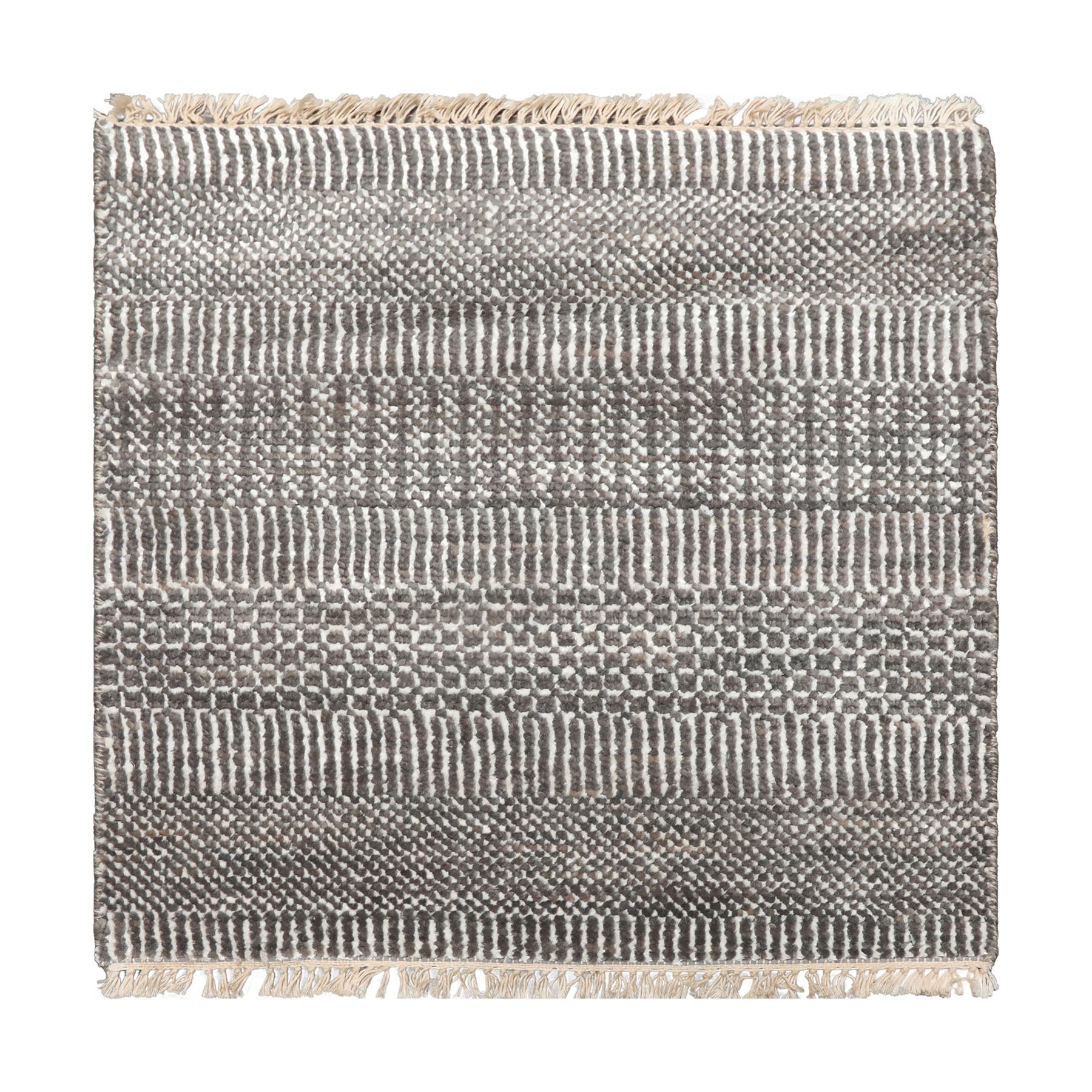 2x2 Ivory, Gray, Color Tibetan Wool and Bamboo Silk Modern Oriental Rug
