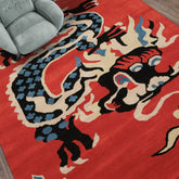 loomBloom Orange Multi Size Pictorial Transitional Chinese Art Deco Dragon and Phoenix Hand Tufted Wool Oriental Area Rug