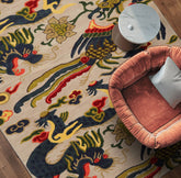 Multi Size Cream Teal Lime Color Hand Tufted Pictorial Wool Transitional Oriental Rug