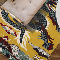 Multi Size Citrus Green White Navy Color Hand Tufted Pictorial Wool Transitional Oriental Rug