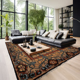 8x10 Tan, Rust, Blue Color Hand Knotted Wool Arts & Crafts/Mission Oriental Rug