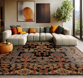 8x10 Charcoal, Tan, Blue Color Hand Knotted Wool Arts & Crafts/Mission Oriental Rug