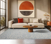 5x8 Blue Ivory Color Hand Hooked All-Over Wool Transitional Oriental Rug