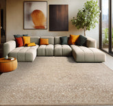 5x8 Tan Ivory Color Hand Hooked All-Over Wool Transitional Oriental Rug