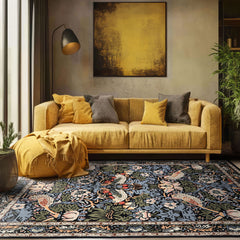 Multi Size Black Blue Ivory Color Hand Tufted William Morris Wool Arts & Crafts Oriental Rug