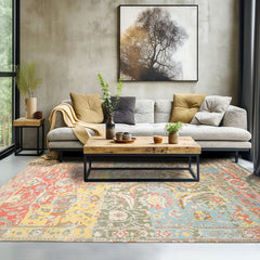 8x10 Sage, Rose, Gold Color Hand Tufted Boho Wool Transitional Oriental Rug